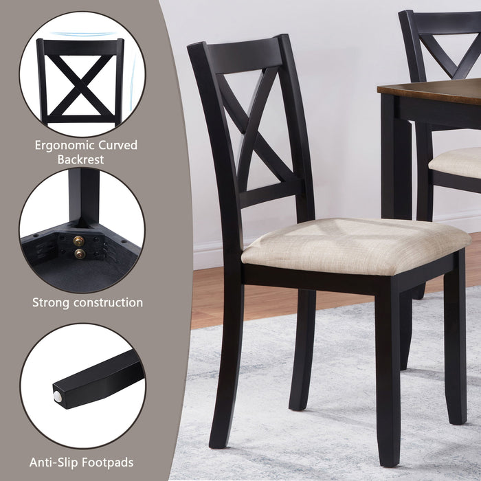6 Piece Dining Table Set With Bench - Beige / Black / Oak