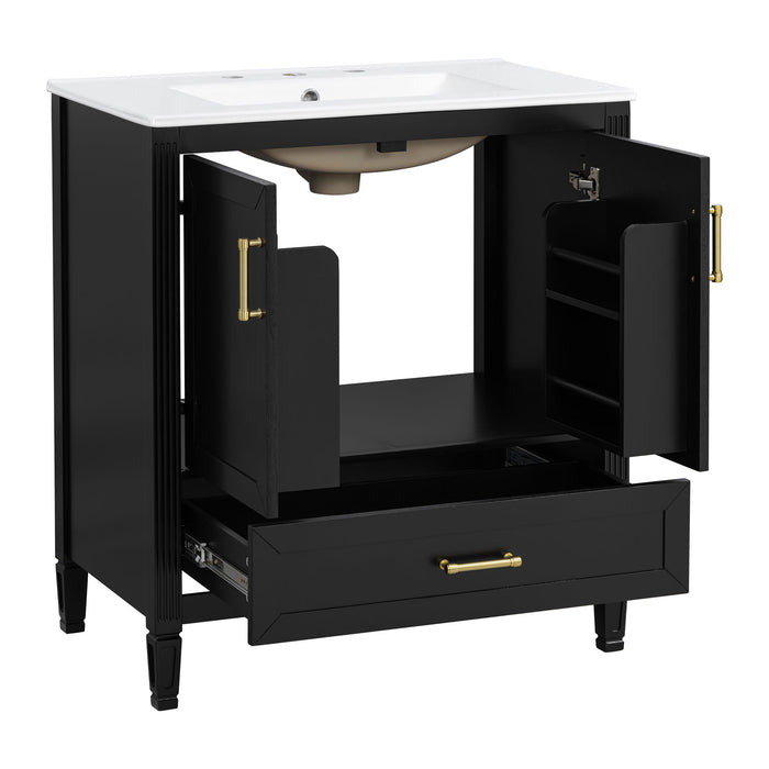 Elegant Fluted Bathroom Vanity With Sink, Soft Close Doors & Drawer