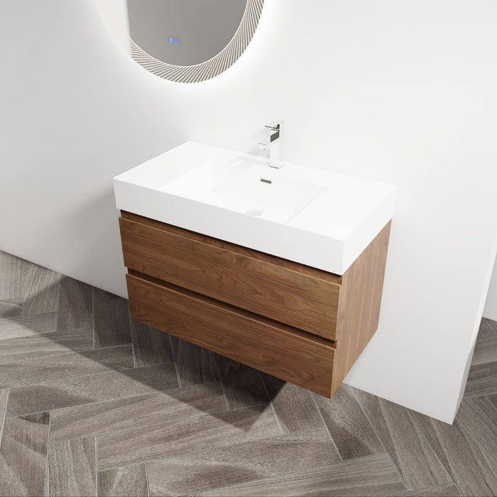 Wall Mounted Bathroom Vanity And Sink, 2 Soft Close Drawers