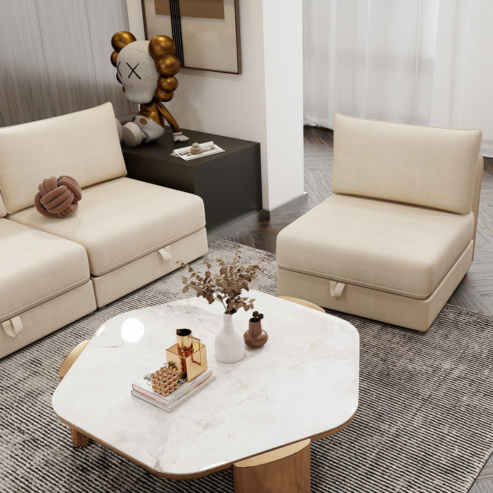 Modular Sectional Sofa With Storage, Convertible 2 Seater Sleeper Sofa - Beige