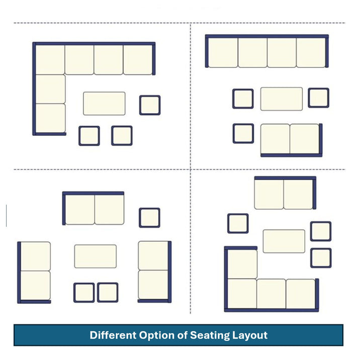 7 Piece Patio Dining Set With Cushions, Modular Sectional Sofa & Storage Table