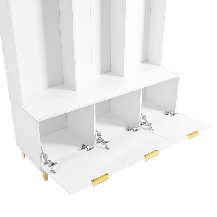 Modern Large Storage Hall Tree With Bench, 6 Hooks