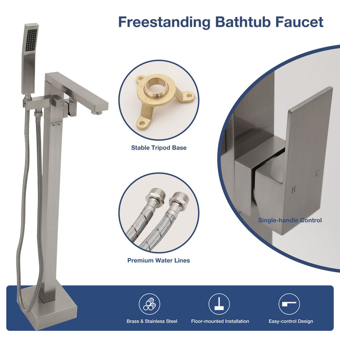 Freestanding Bathtub Faucet With Waterfall Tub Filler And Hand Shower