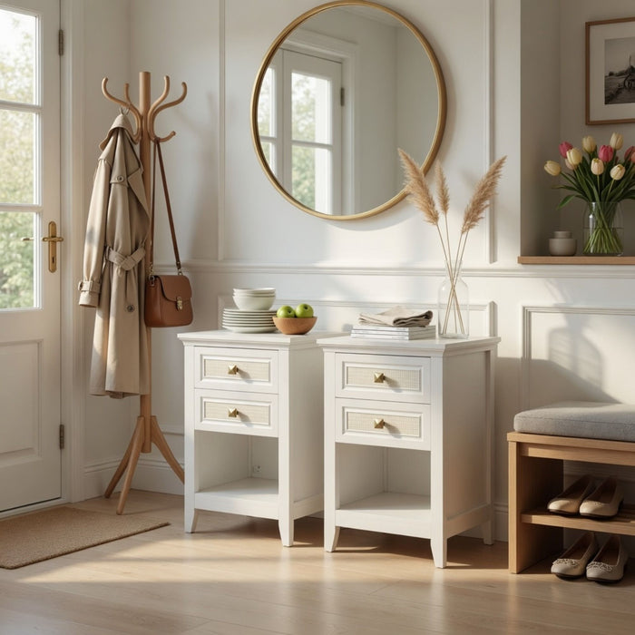 Nightstand With 2 Drawers Bedside Table