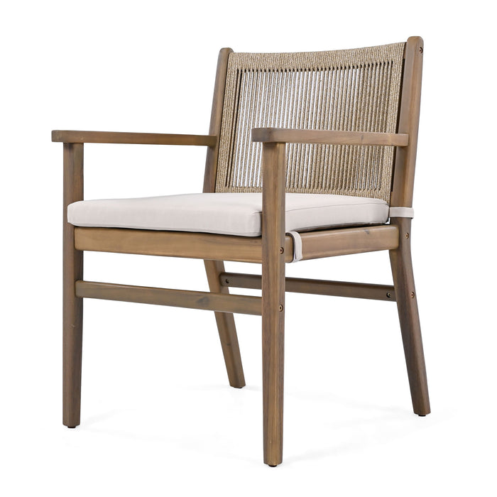 Outdoor Acacia Wood Patio Dining Armchair (Set of 2)