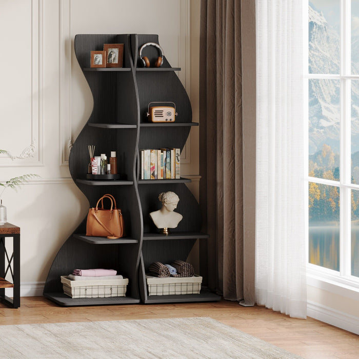 5 Tier Wavy Corner Bookshelf And Plant Stand For Living Room