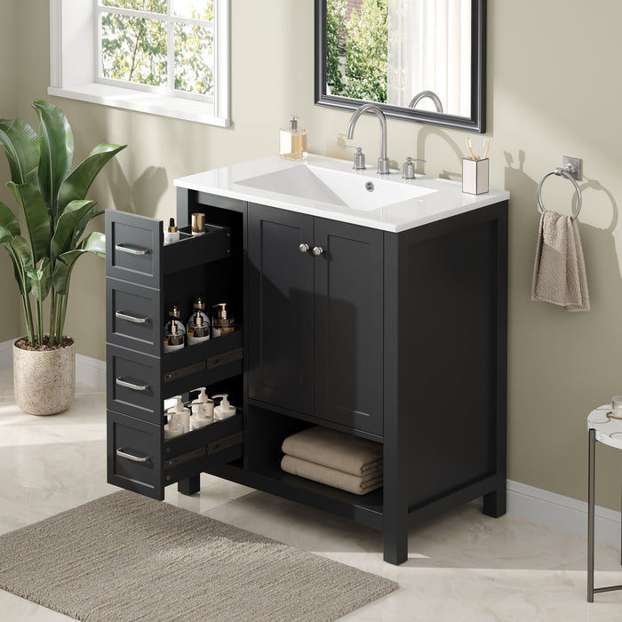 Bathroom Vanity With Sink Top, Bathroom Vanity Cabinet With 2 Doors And 2 Drawers, Open Shelf