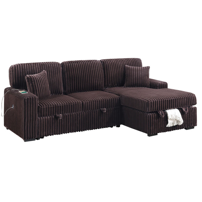 Convertible Sectional Upholstered Sleeper Sofa With Storage Chaise