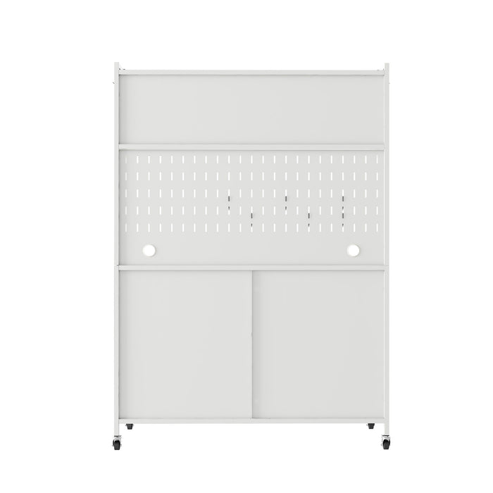 Contemporary Kitchen Pantry Cabinet With Glass Doors, Adjustable Shelves, Steel - Brushed Nickel