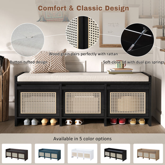 Entryway Shoe Bench With Drawers & Button Tufted Cushion