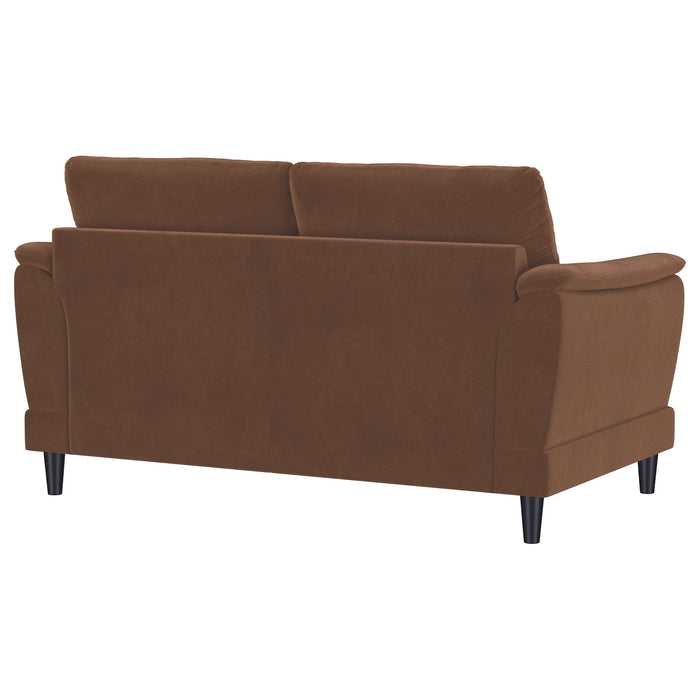 Dania - Upholstered Crescent Loveseat With Curved Tufted Arms - Rust