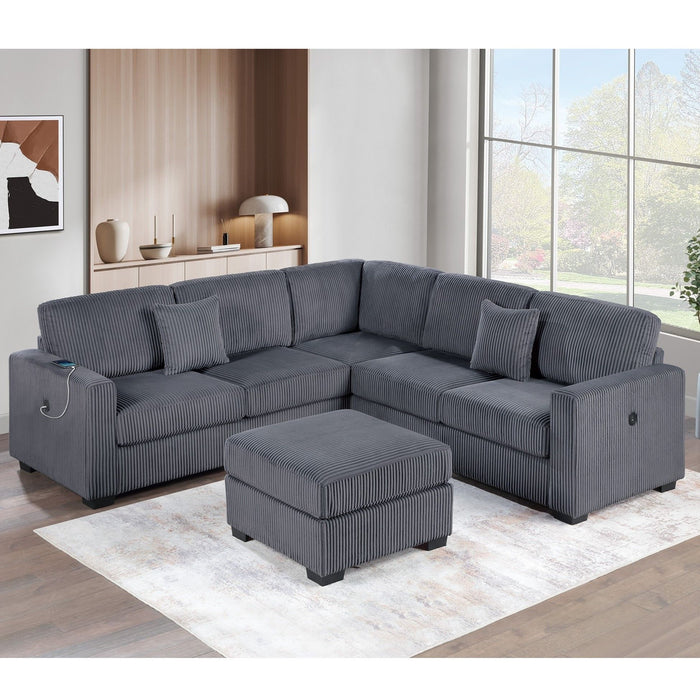 Upholstered L - Shaped 4 Piece Sectional Set With USB, Cocktail Ottoman