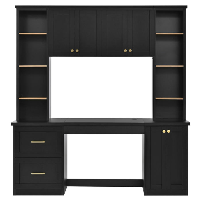 Computer Desk With Hutch, Workstation With Desk Grommet & Keyboard Tray