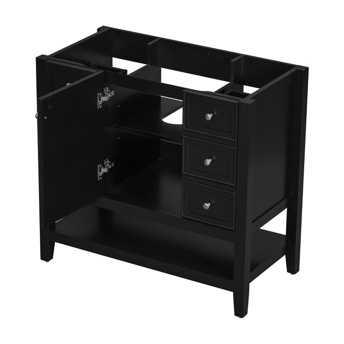 36" Bathroom Vanity Base With 2 Cabinet And 3 Drawers - Black