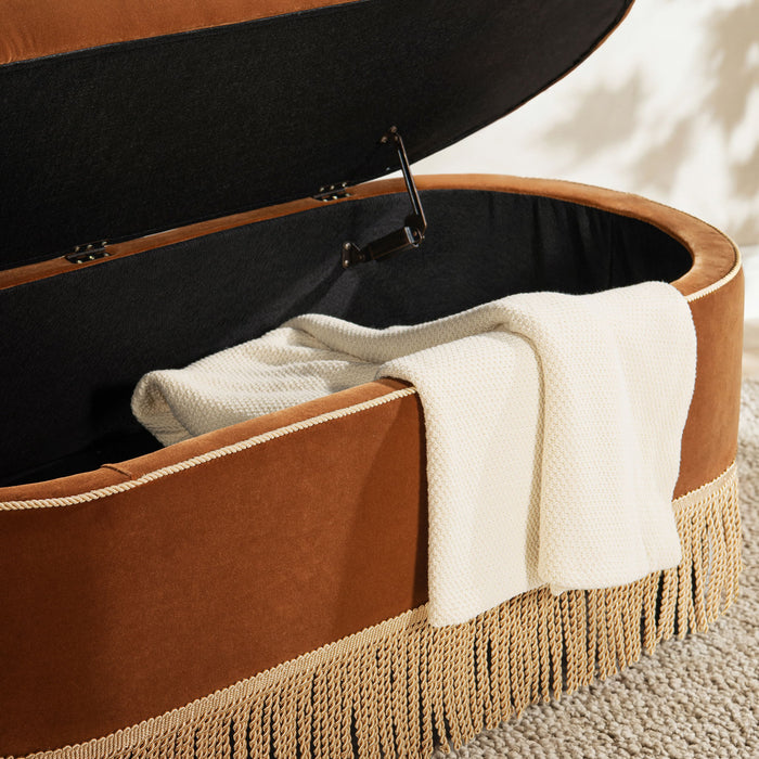 Melinda - Oval Tufted Bullion Fringe Storage Bench