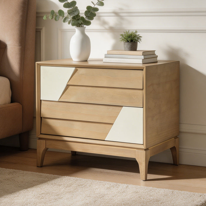 Japandi 2 Drawer Nightstand With Geometric Design
