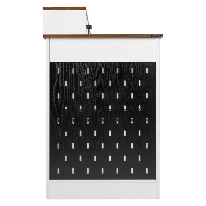 Office Desk With Storage Cabinet, Charging Station, Monitor Stand & Pegboard