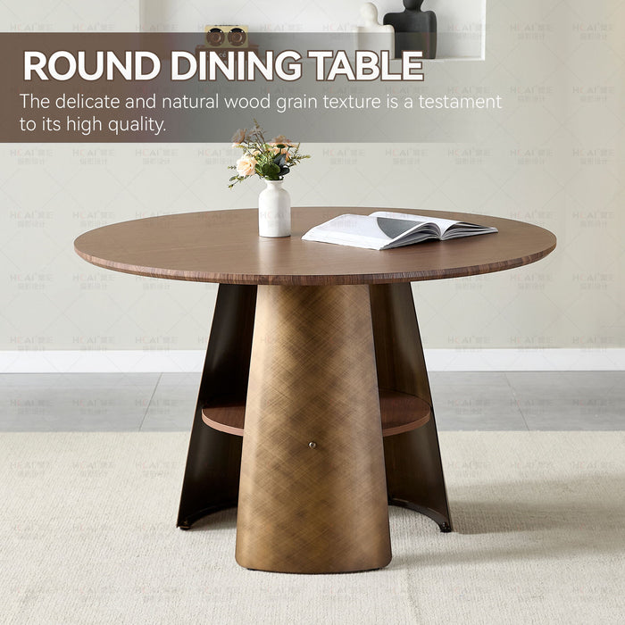 Round Dining Table - Reddish Brown / Walnut