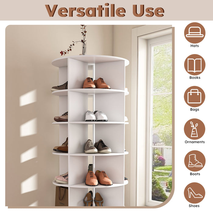 6 Tier Spinning Shoe Rack, Free Standing 360° Revolving Shoe Organizer - White
