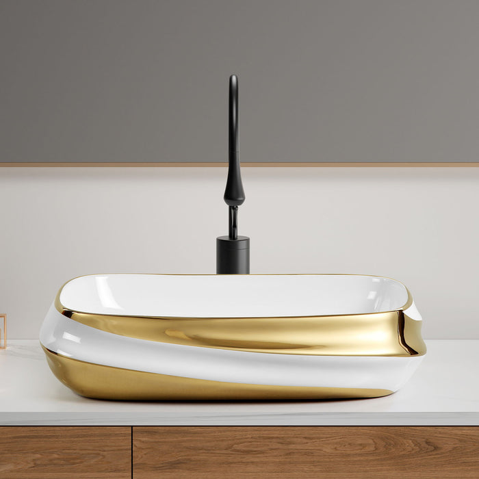 Vessel Sink, Above Counter Vanity Basin For Bathrooms - Gold / White / Milk White