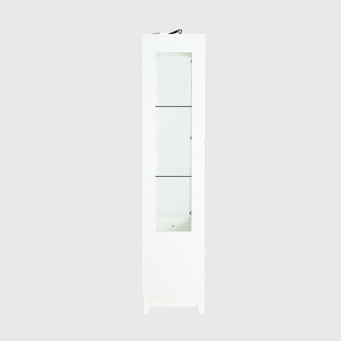 Modern Upholstered Glass Display Cabinet With Adjustable LED Light - White