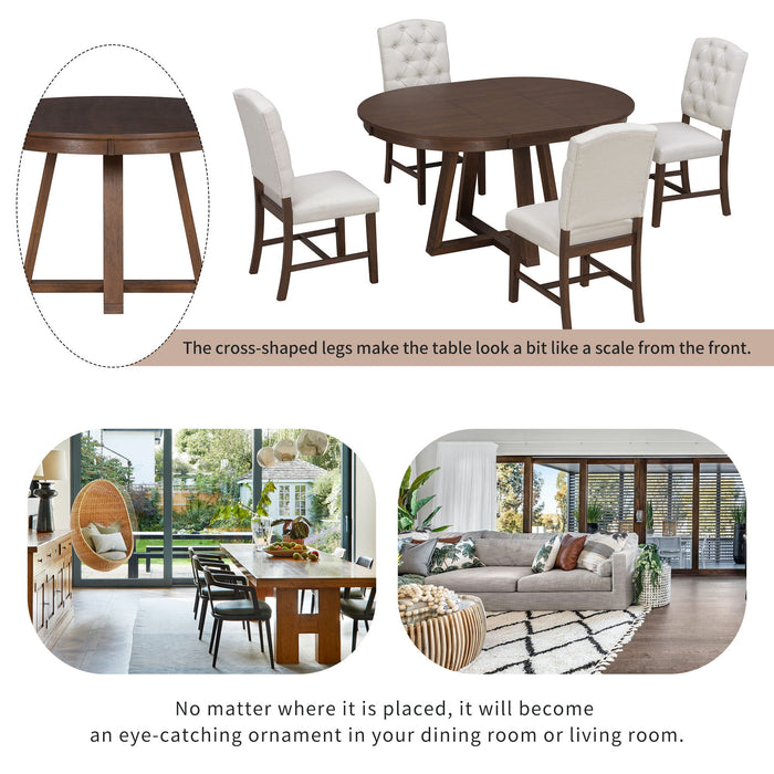 Dining Set With Leaf Round Table And 4 Upholstered Chairs