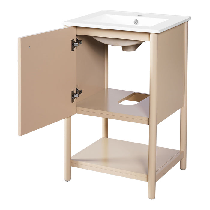 Bathroom Vanity With Sink, Freestanding Single Cabinet Set - Cream White
