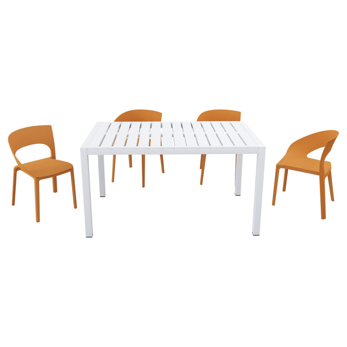 4 Piece Set Of Modern Designed Single Chairs With Long Table