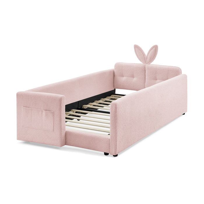 Cute Rabbit Ear Upholstered Platform Bed Frame With Safety Rail