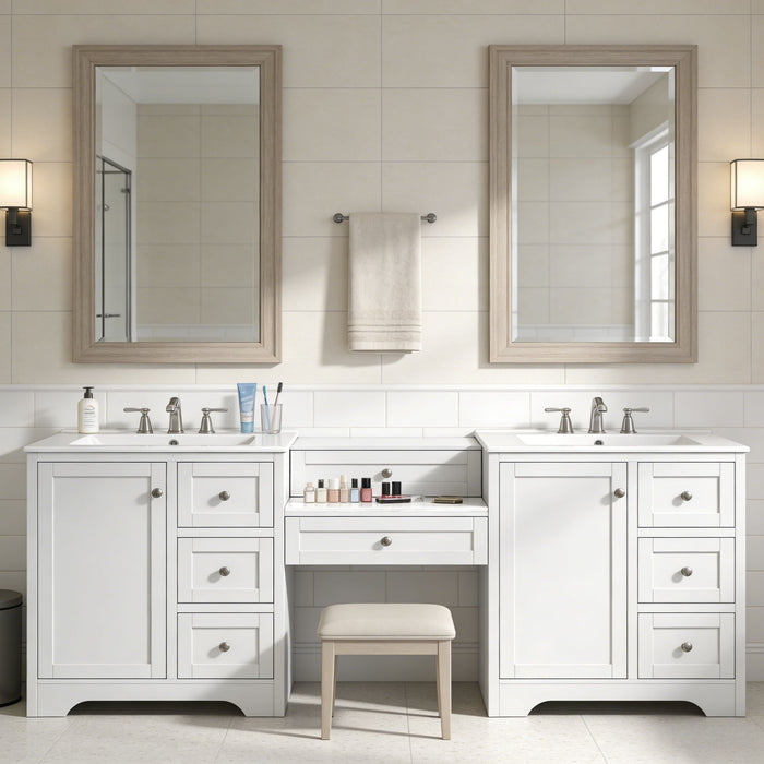 Double Sink Bathroom Vanity With Countertop, 2 Ceramic Sinks, 6 Drawers, Soft Close Design