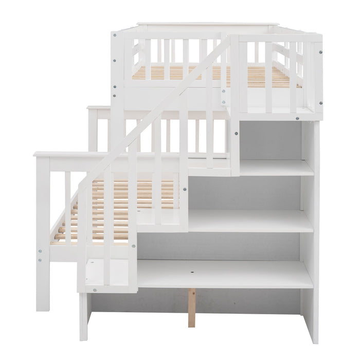 Stairway Bunk Bed With Storage And Guard Rail For Bedroom