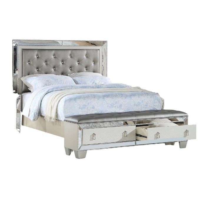 Glamorous Tufted Headboard Bed With Mirror Trim