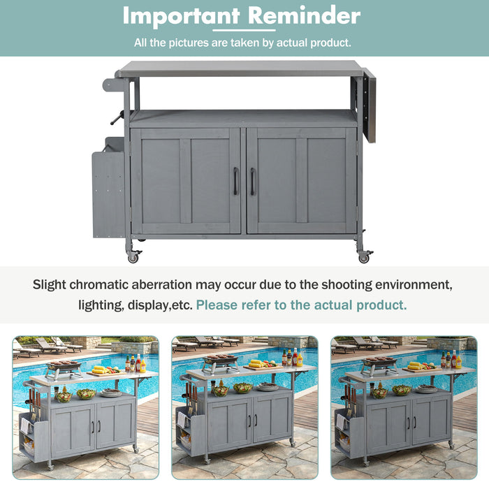 Foldable Outdoor Kitchen Island With Lockable Wheels, Storage Cabinet And Towel Rack For Patio