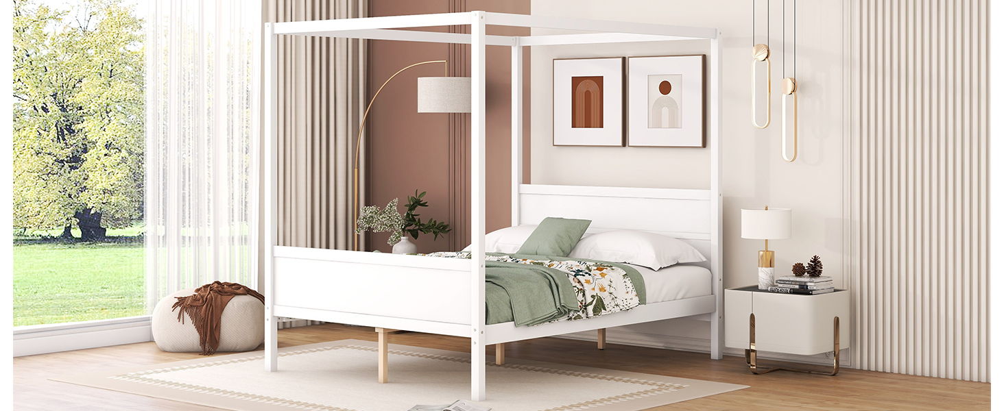 Canopy Platform Bed With Headboard And Footboard, Slat Support Leg