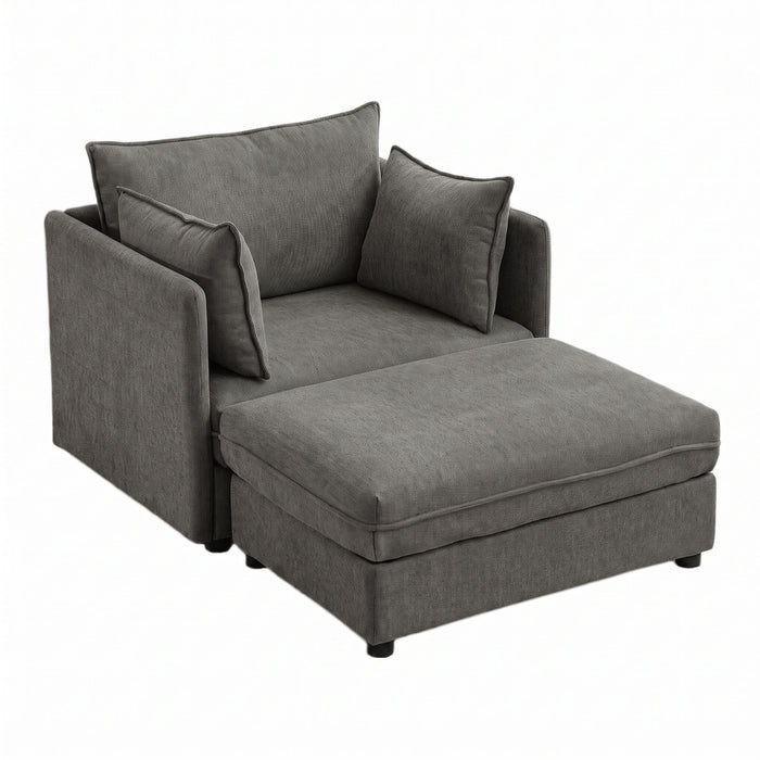 Oversized Deep Seat Accent Chair With Matching Storage Ottoman & Throw Pillows
