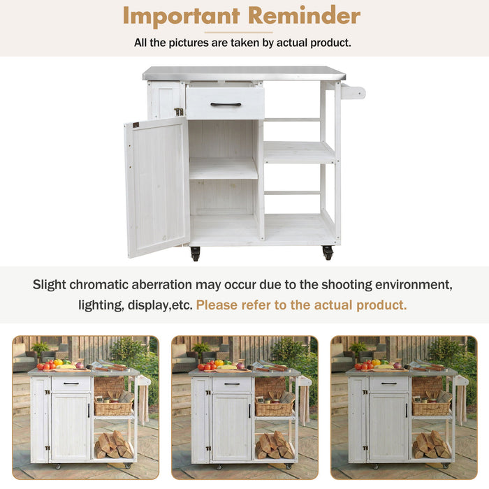 Outdoor Kitchen Island Prep Station With Lockable Wheels, Ample Storage, Towel & Spice Racks
