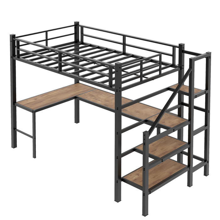 Loft Bed & L-Shaped Desk, Large Storage Space