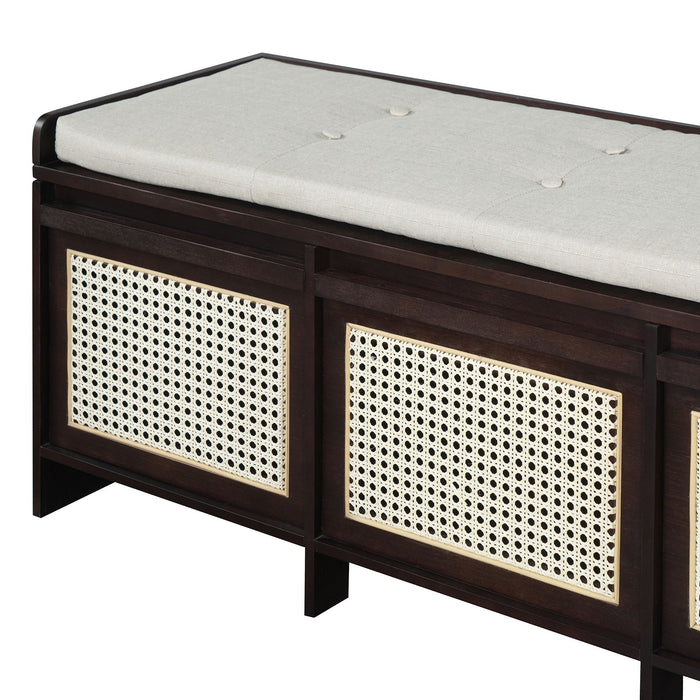 Entryway Shoe Bench With Drawers & Button Tufted Cushion