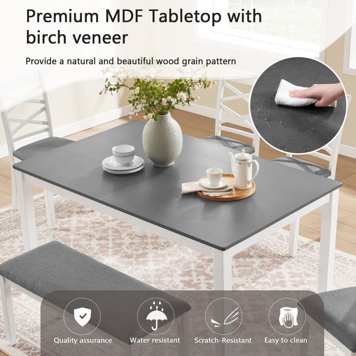 Elegant 6 Piece Dining Table Set With 4 Chairs And Bench