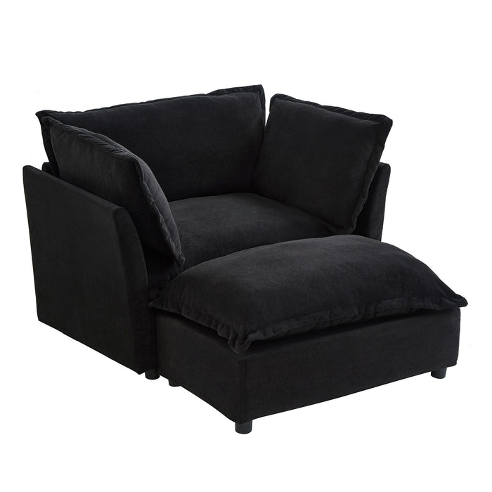 Modern Cozy Upholstered Armchair Sofa With Movable Ottoman