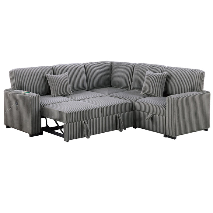 Convertible Sectional Upholstered Sleeper Sofa With Storage Chaise