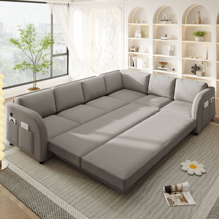 L-Shaped Couch With Pull-Out Bed, Convertible Sleeper Sofa With Side Pocket & USB Port