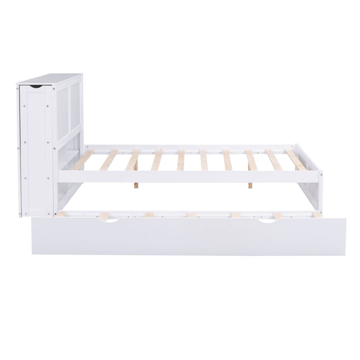Storage Platform Bed With Pull Out Shelves And Trundle