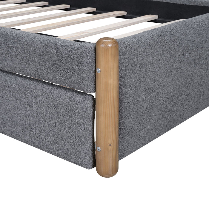 Upholstered Platform Bed With Wood Supporting Feet And Trundle