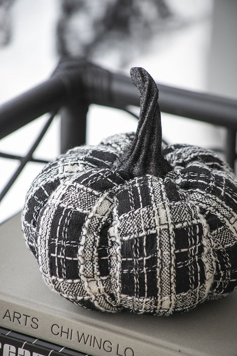 Light Plaid Pumpkin, For Holiday Halloween Decor - Black / White