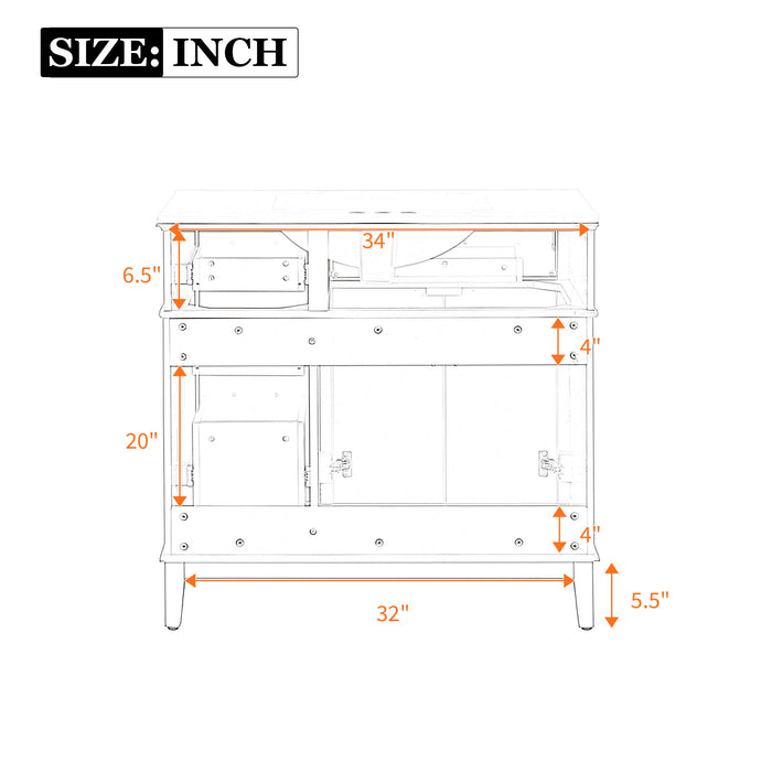 Bathroom Vanity With Ceramic Sink, Soft-Close Doors, 4 Storage Drawers - Blue