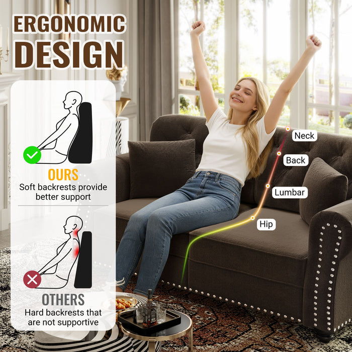 Sofa With Nailhead Trim And Rolled Armrests