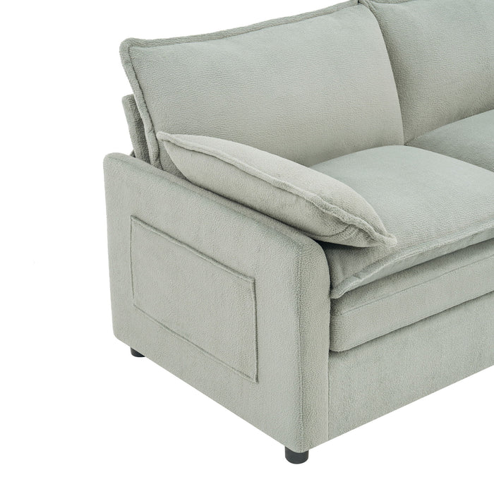 Modern Sofa Set With Double Layer Cushion And Side Storage Pockets