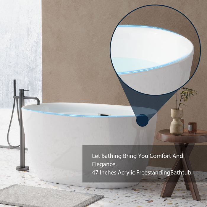 Freestanding Oval Bathtub With Overflow And Pop Up Drain, Double Walled Design - Gloss White