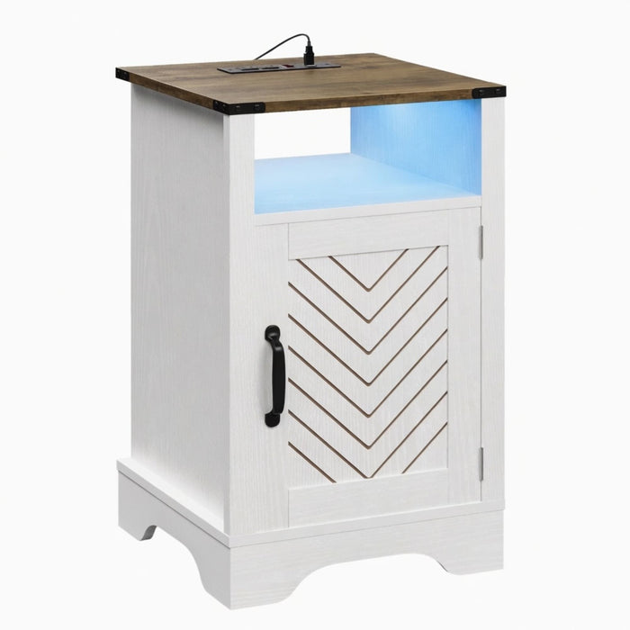 Farmhouse Nightstand With Charging Station & Storage